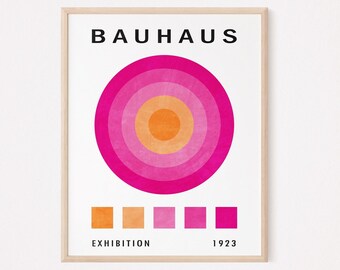 Bauhaus print, Hot pink and orange wall art, Trendy wall art, Living room decor, Abstract geometric exhibition poster, Printable wall art