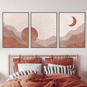 Sun and Moon Wall Art Set of 3 Prints, Terracotta Decor, Modern Boho ...
