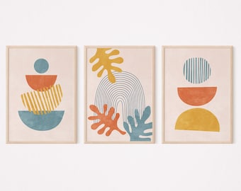 Mid Century Modern Art Print Set of 3 Prints, Printable Geometric Art ...
