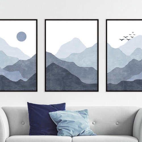 Navy Blue Wall Art Set of 3 Downloadable Prints Printable Etsy