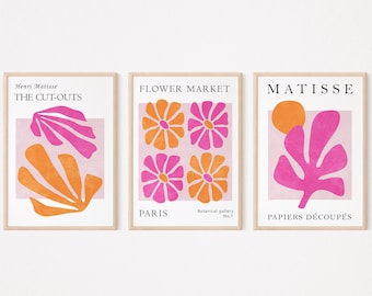 Matisse print set of 3, Flower market wall art, Orange and pink wall art, Colorful trendy wall art, Modern exhibition poster Printable