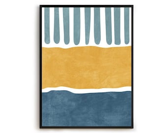 Mid century wall art, Yellow and blue print, Colorful wall art, Modern abstract art, Geometric printable art, Boho decor