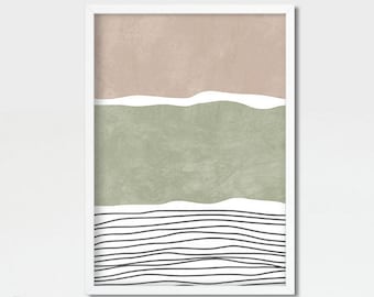 Modern abstract art print, Sage green and blush pink wall art, Midcentury art, Geometric downloadable print, Minimalist poster