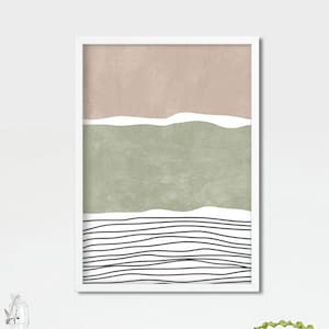Modern abstract art print, Sage green and blush pink wall art, Midcentury art, Geometric downloadable print, Minimalist poster