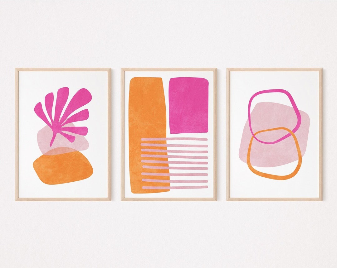 Mid Century Modern Wall Art Set of 3 Prints, Abstract Geometric Shapes ...