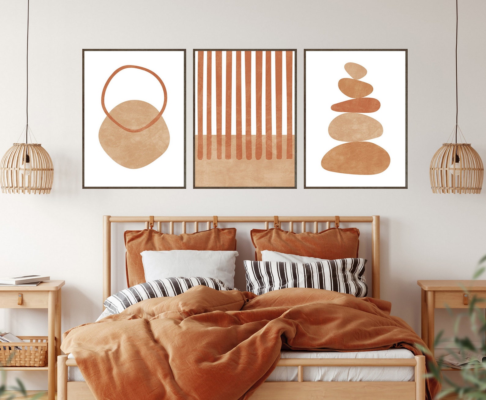 Boho Wall Art Set of 3 Prints Terracotta Wall Art Above Bed - Etsy
