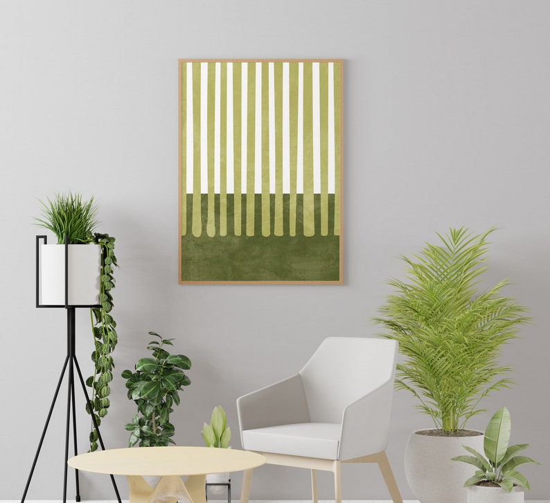 Mid Century Modern Wall Art, Olive Green Lines Wall Art, Abstract ...