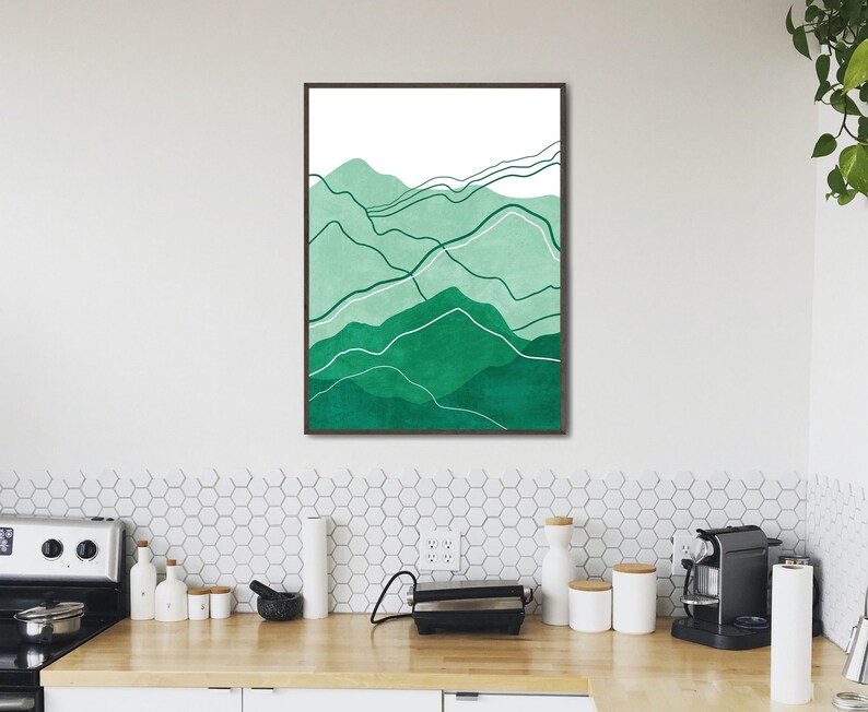 Emerald Green Abstract Art Mountain Wall Art Dark Green Etsy