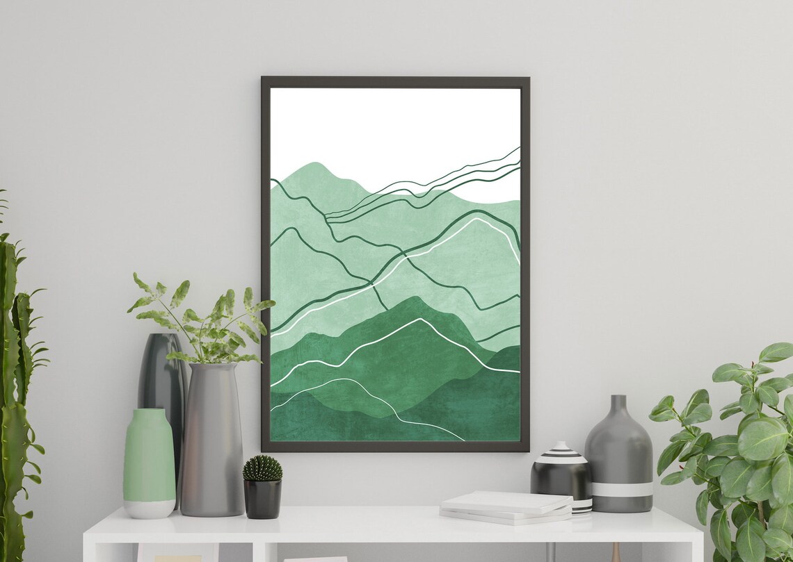 Emerald Green Abstract Art Mountain Wall Art Dark Green Etsy