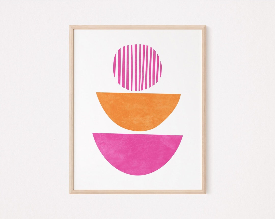 Mid Century Modern Wall Art, Hot Pink and Orange Wall Art, Trendy Home