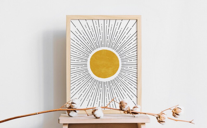 Sun Wall Art, Mustard Yellow Art Print, Abstract Rising Sun Art, Modern ...