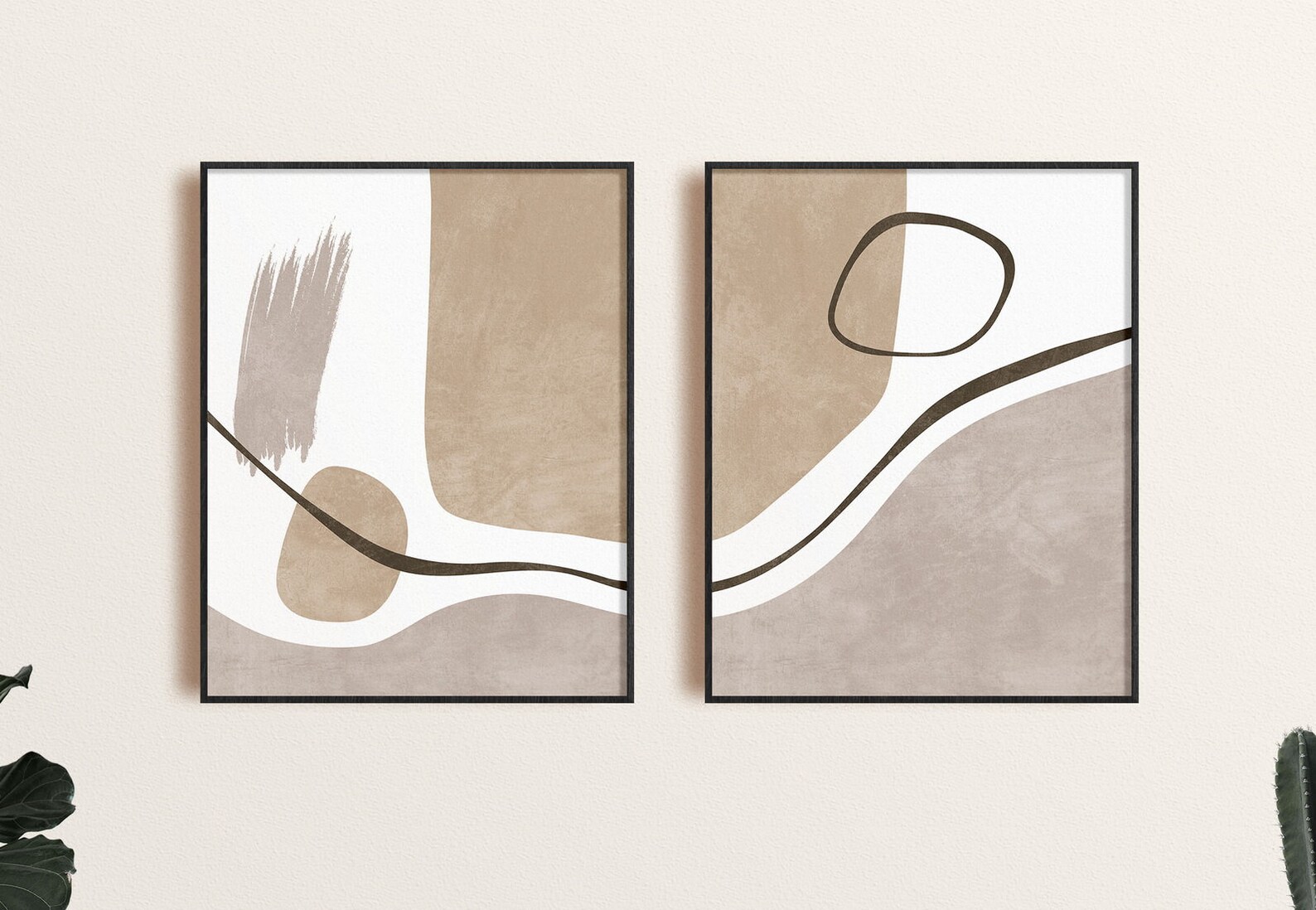 Earth Tone Wall Art Set of 2 Prints, Mid Century Modern Wall Art ...