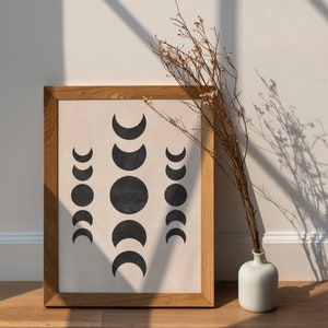 Boho Wall Art Set of 3 Prints, Sun and Moon Wall Art, Modern Black and ...