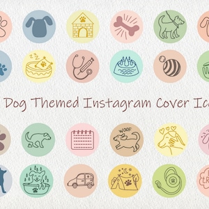 Dog Instagram highlight icons, Pastel instagram story icons, Highlight covers for pet Instagram, Neutral colorful dogs line art