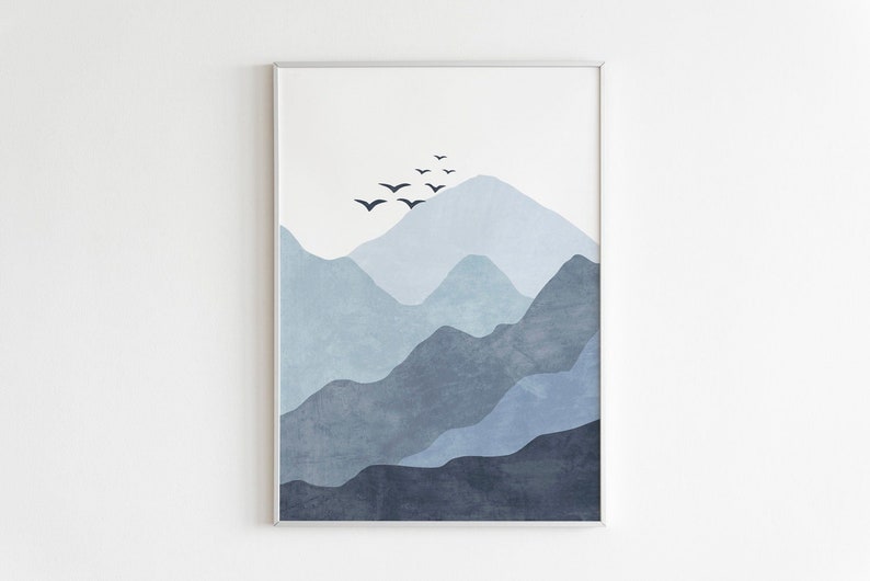 Blue Mountain Art Print Abstract Landscape Wall Art Blue Etsy