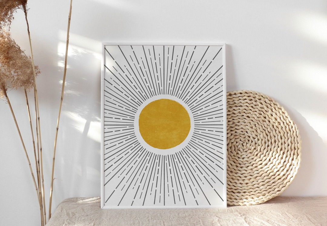 Sun Wall Art, Mustard Yellow Art Print, Abstract Rising Sun Art, Modern ...