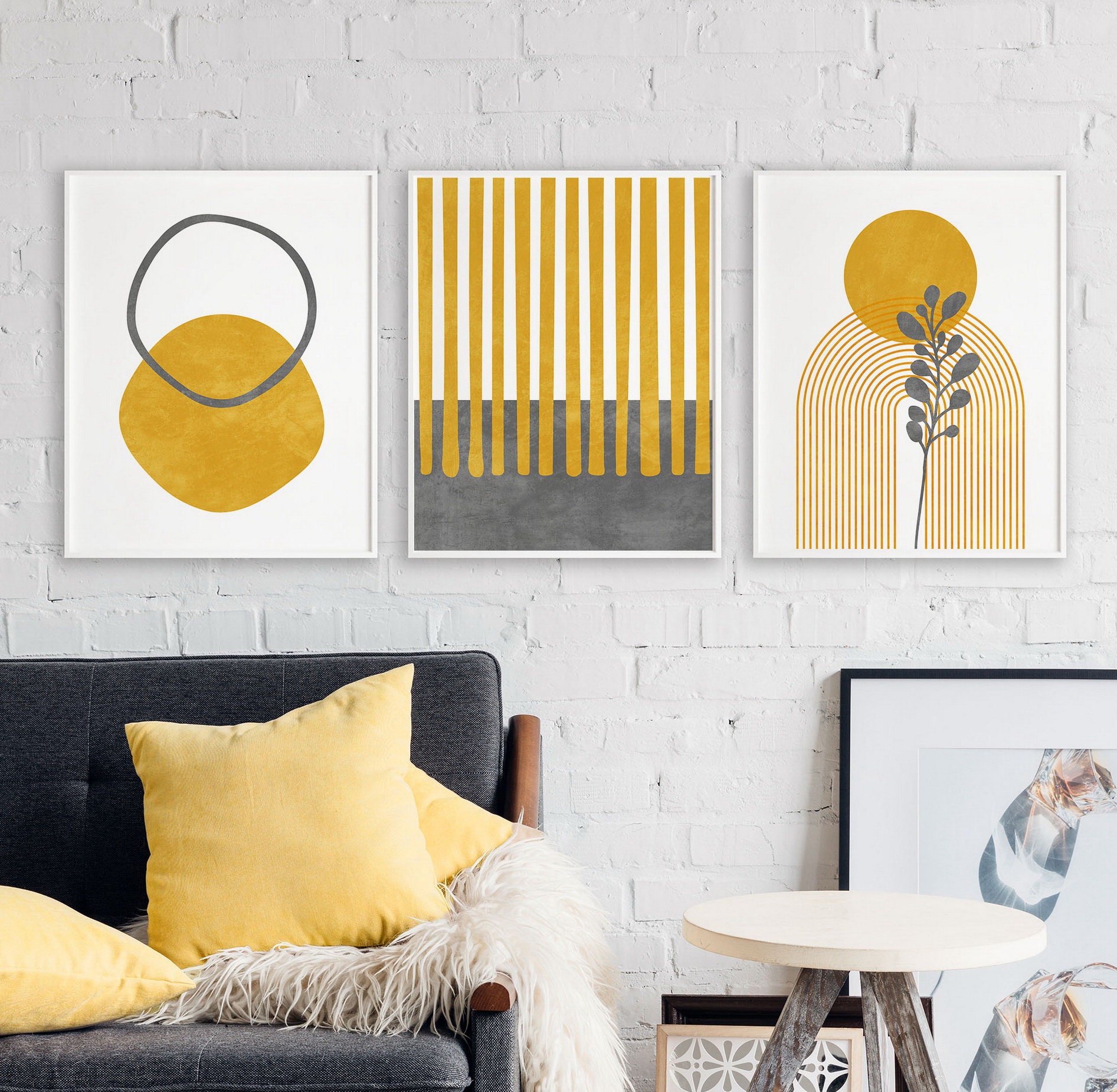 Mid Century Modern Gallery Wall Set of 6 Prints, Mustard Yellow Grey ...