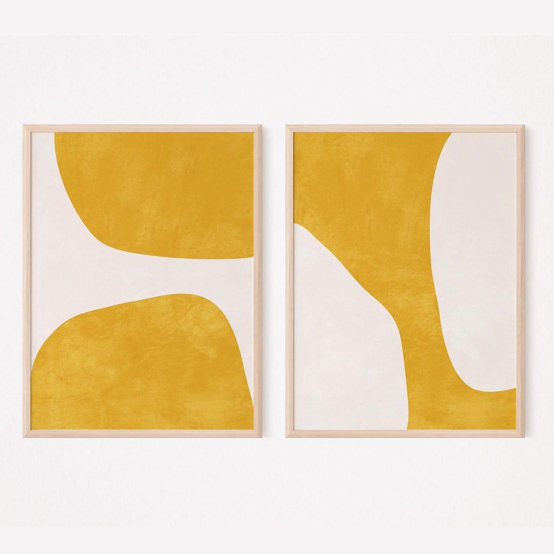 Mustard Yellow Abstract Wall Art Set of 2, Mid Century Modern Printable ...
