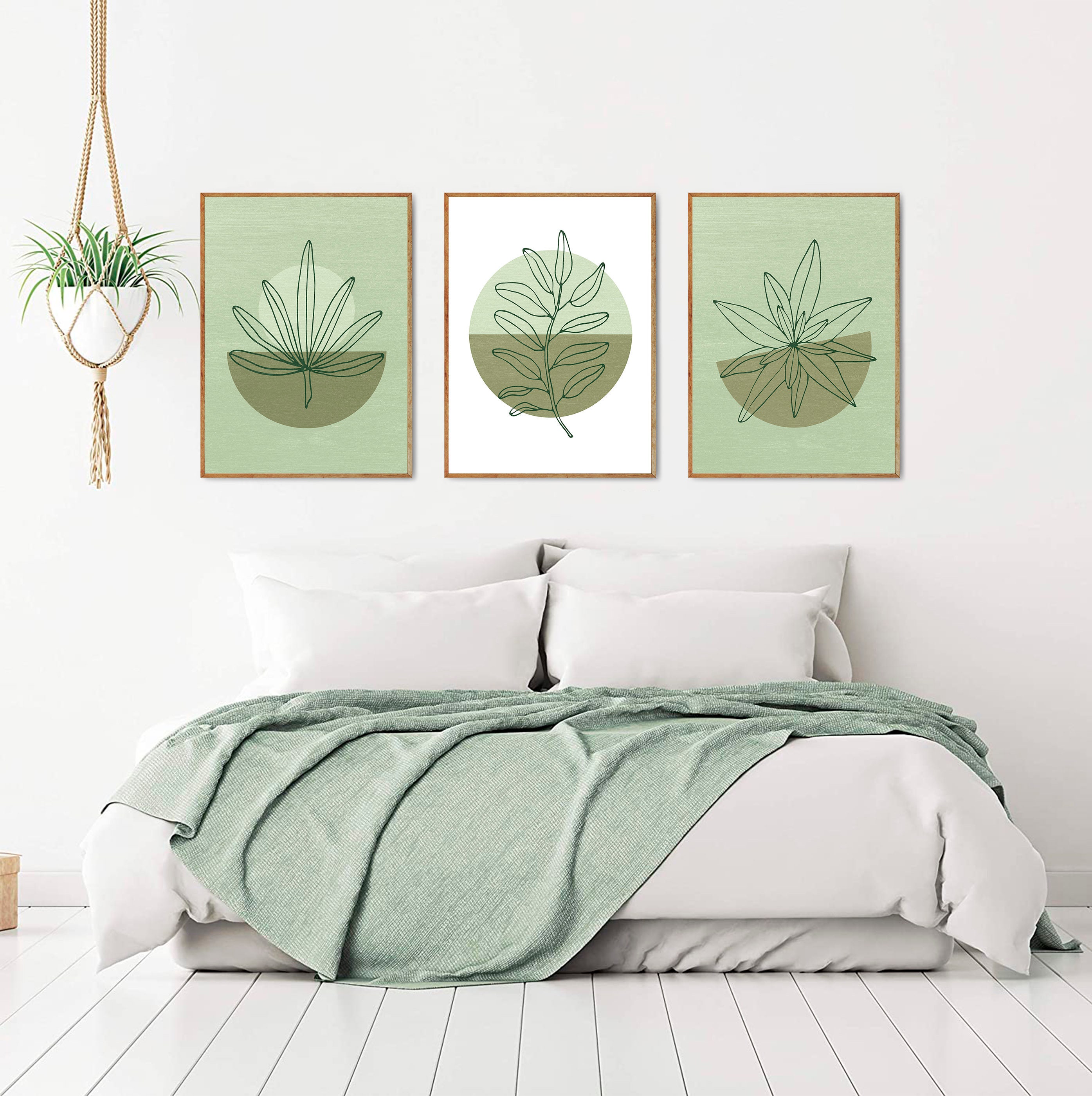 Boho wall decor Sage green decor Set of 3 prints Mid Etsy