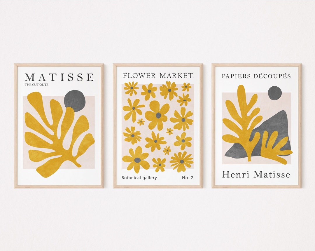Matisse Wall Art Set of 3 Prints, Flower Market Wall Art, Grey and ...
