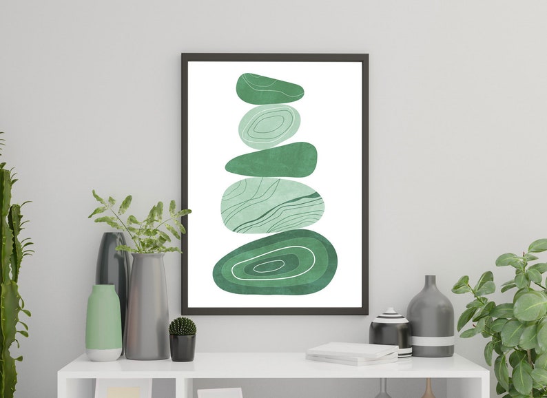 Emerald Green Modern Wall Art Balancing Stones Wall Art Etsy