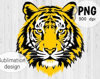 Tigers Mascot PNG, Black and Yellow Tiger Head Sublimation Design, Digital Download
