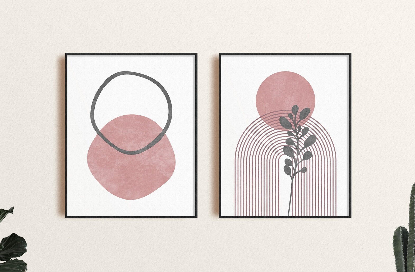 Blush Pink Wall Art Set of 2 Prints Mid Century Modern Art - Etsy