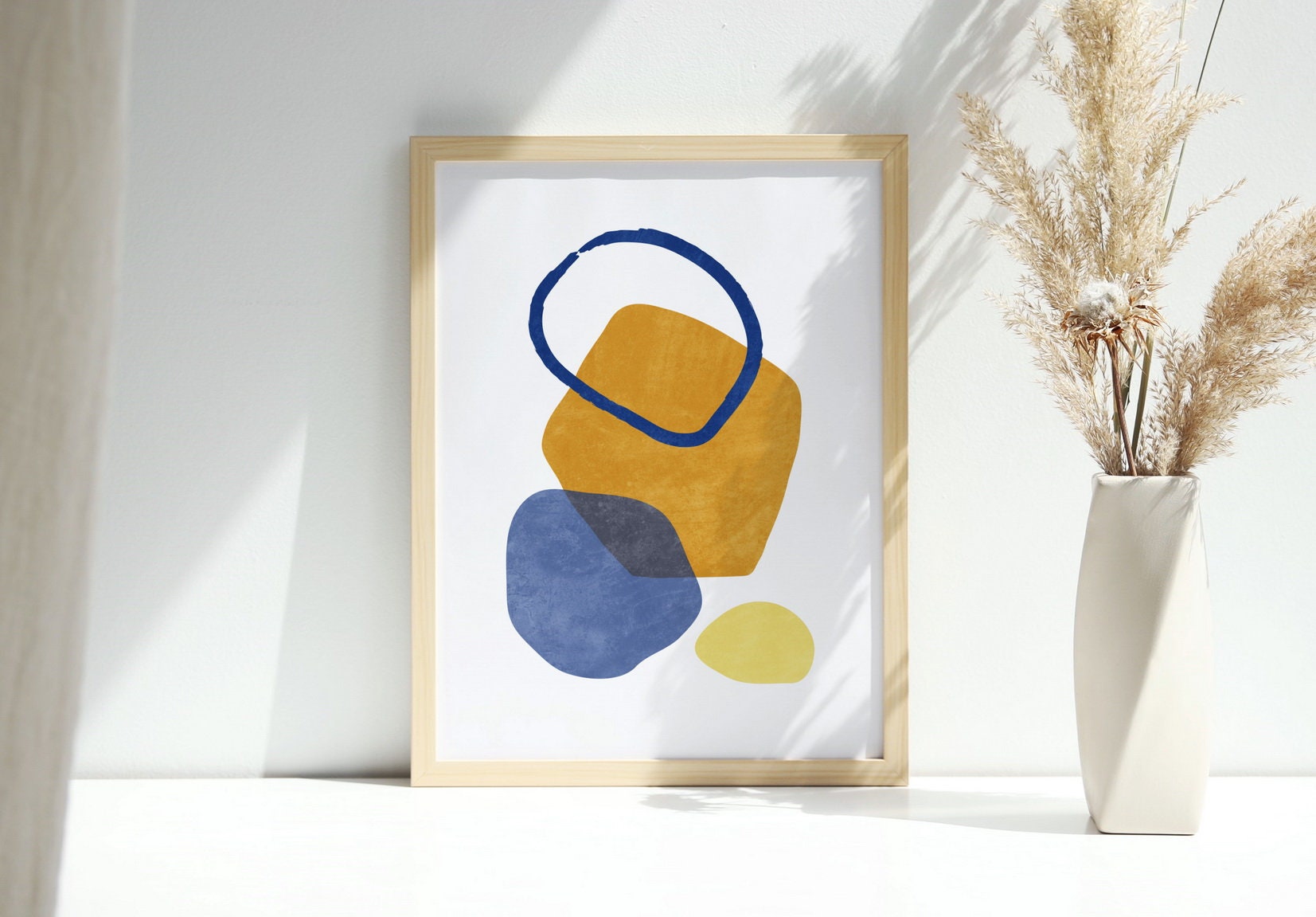 Mid Century Modern Wall Art Print Yellow Blue Wall Art Etsy