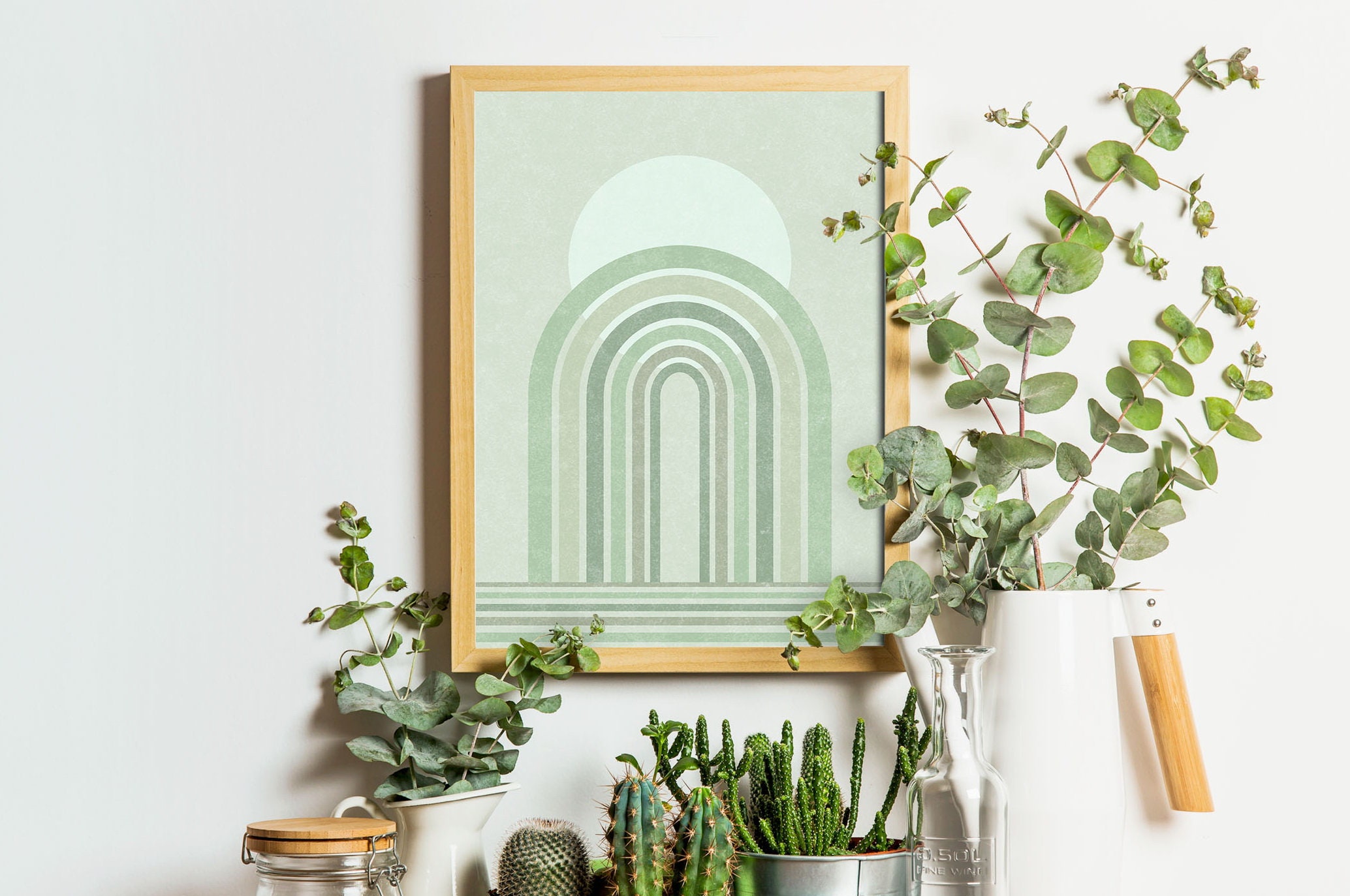 Sage Green Wall Art Modern Boho Rainbow Print Mid Century Etsy