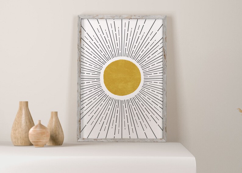 Sun Wall Art, Mustard Yellow Art Print, Abstract Rising Sun Art, Modern ...