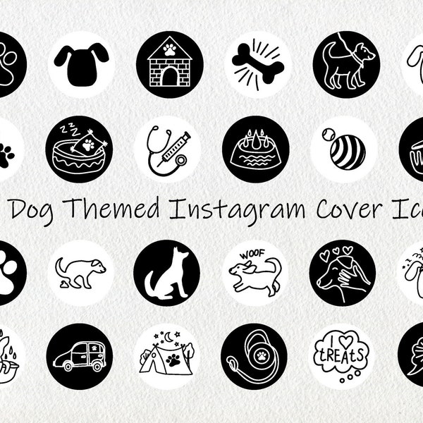 Dog Instagram story highlight icons, Black and white Instagram icons, Instagram covers for pet, Dogs themed line art