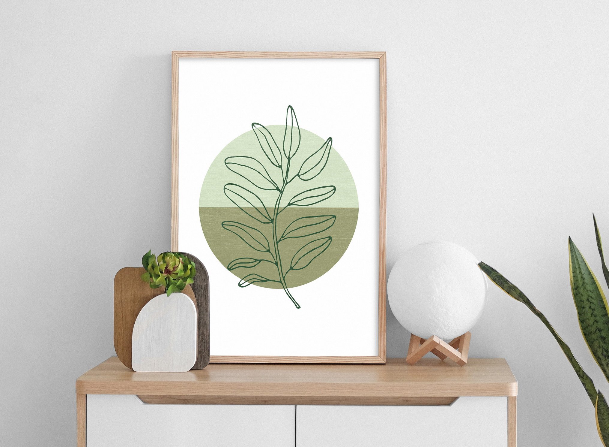 Sage green wall art Boho wall decor with leaves Mid Century Etsy