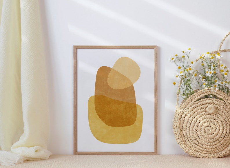 Abstract Modern Wall Art Light Brown and Yellow Minimalist Etsy