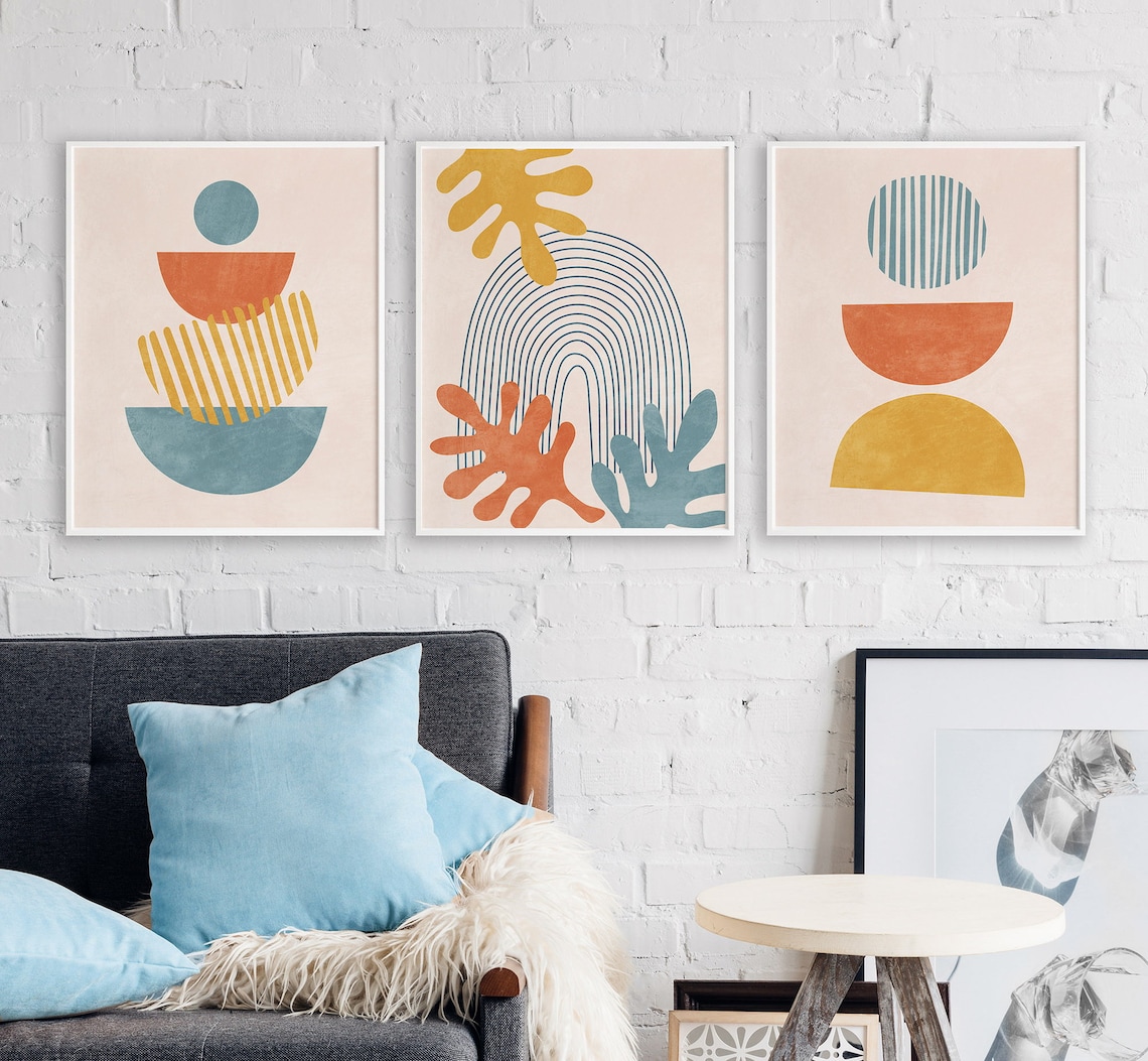 Mid Century Modern Wall Art Set of 3 Prints Terracotta and | Etsy