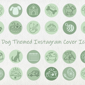Dog Instagram highlight icons, Sage green instagram icons, Pastel highlight covers for pet, Instagram story highlight icons line art