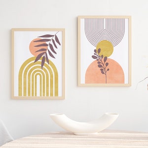 Mid Century Modern Wall Art Set of 2 Prints, Abstract Arch and Floral ...