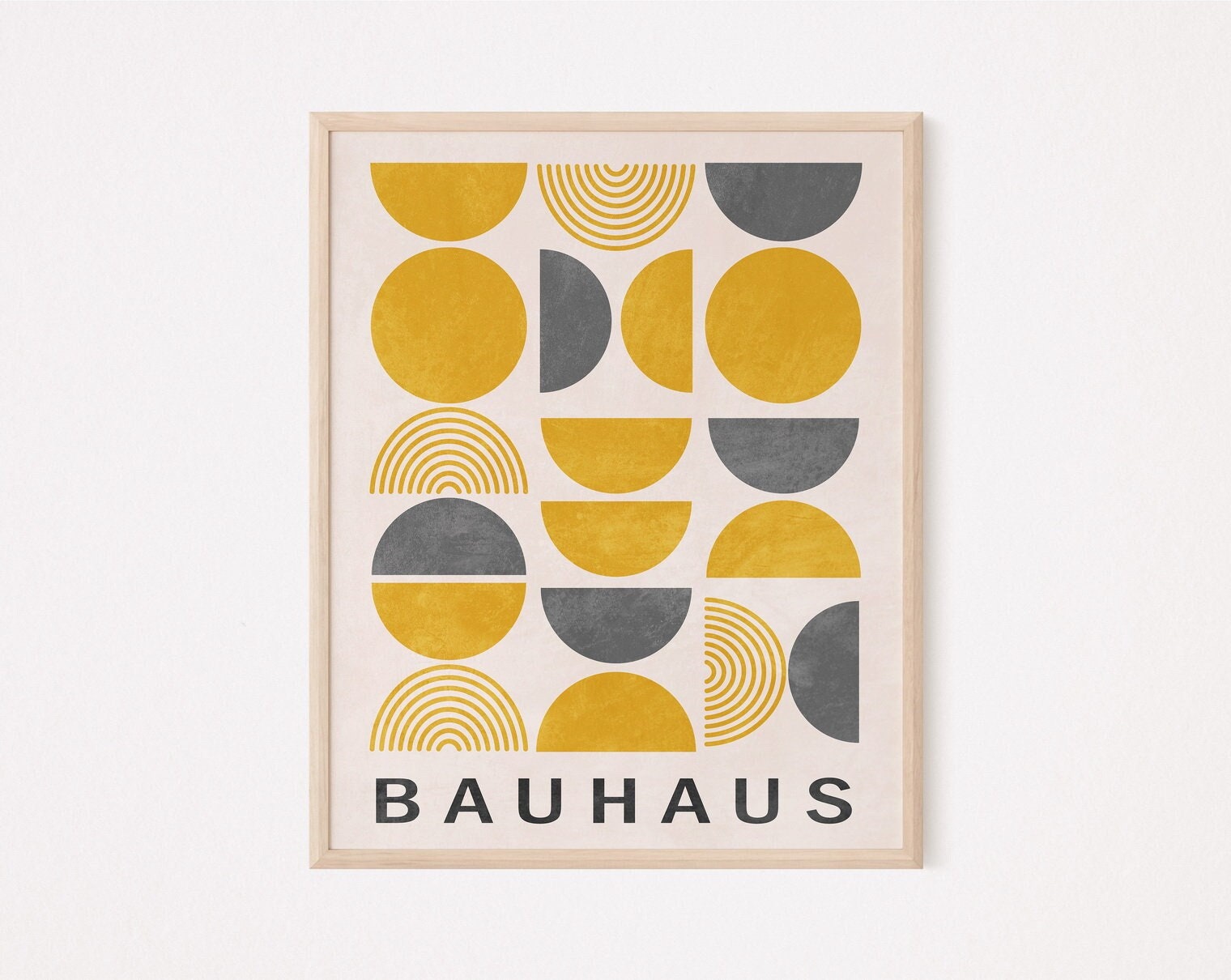 Bauhaus Print Grey and Mustard Yellow Art Wall Decor -