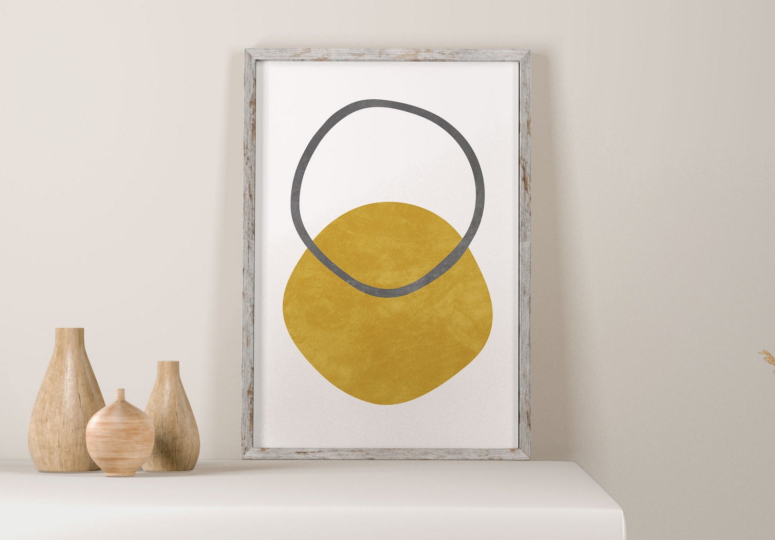Mustard yellow art print Abstract wall art Yellow and gray Etsy