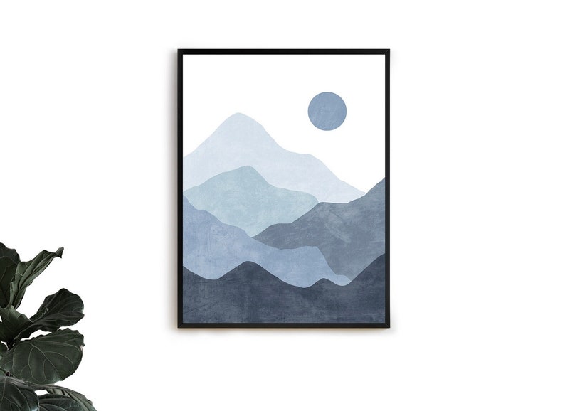 Mountain Wall Art Blue Landscape Art Abstract Blue Ridge Etsy