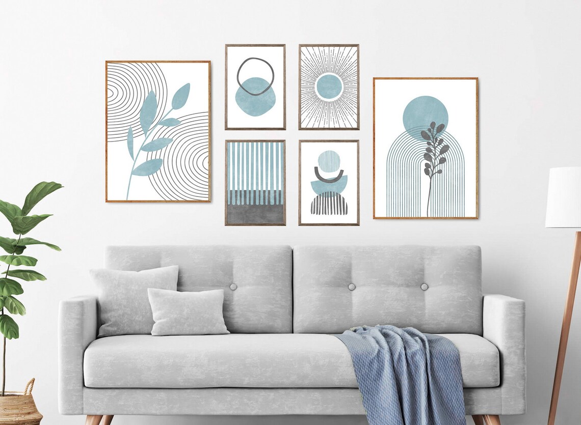 Boho Gallery Wall Set of 6 Prints Light Blue and Grey Wall - Etsy