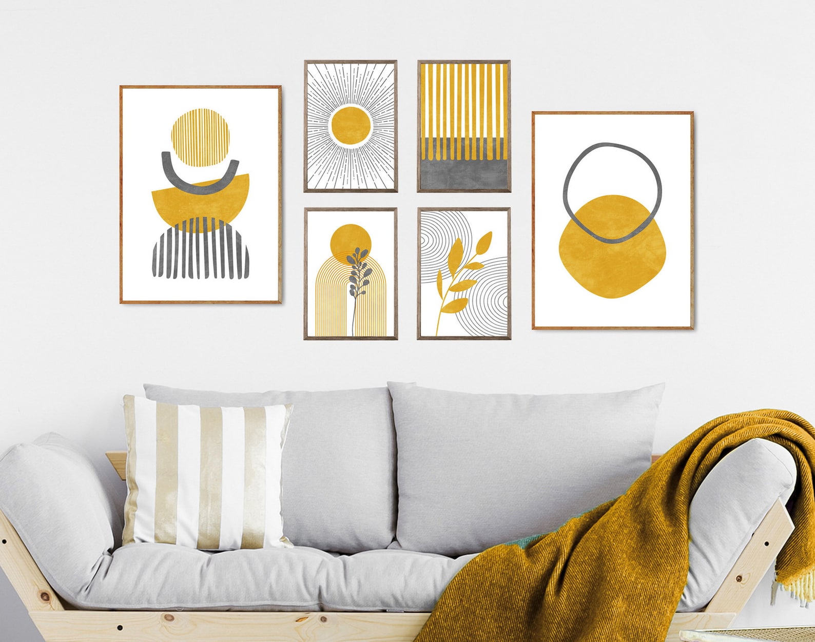 Mid Century Modern Gallery Wall Set of 6 Prints, Mustard Yellow Grey ...