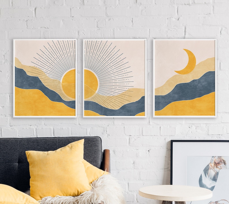 Boho Sun and Moon Prints 3 Piece Wall Art Modern Wall Art | Etsy