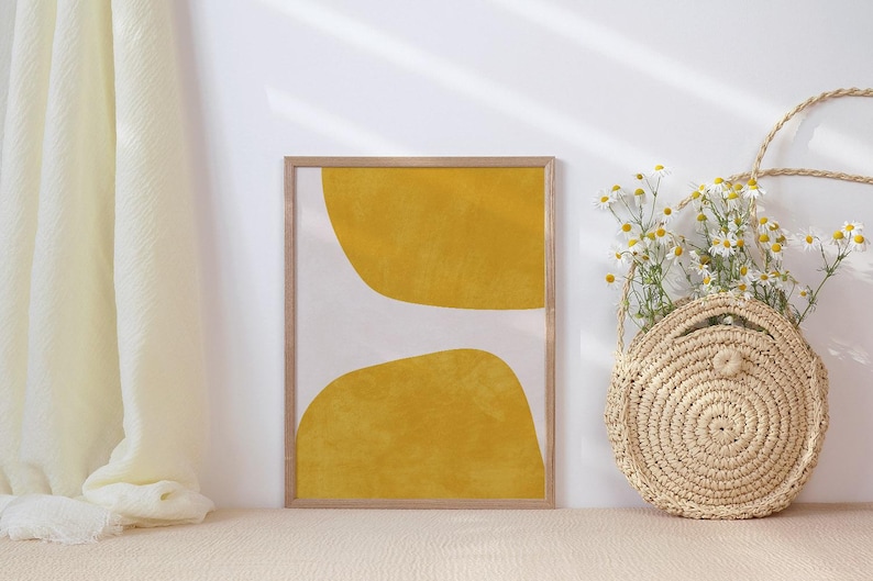 Mustard Yellow Abstract Wall Art Set of 2, Mid Century Modern Printable ...