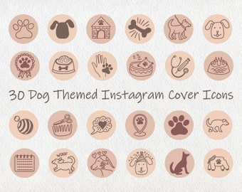 Dog Instagram story highlight icons, Neutral beige and brown line art instagram icons, Pet highlight covers