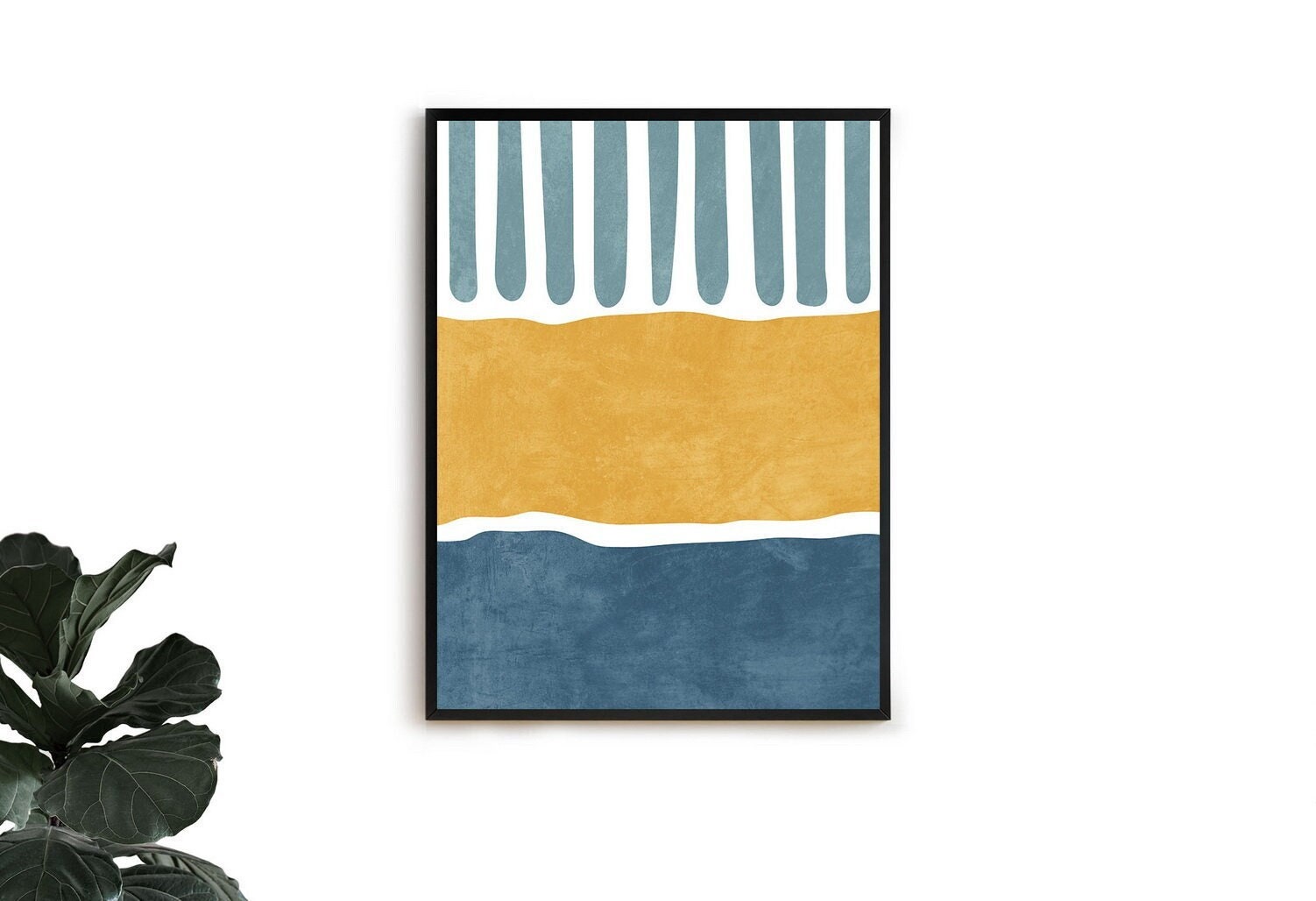 Mid Century Wall Art Yellow and Blue Print Colorful Wall Etsy