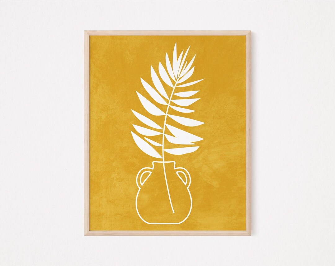 Mustard Yellow Wall Art, Abstract Leaves Print, Modern Boho Mustard Art ...