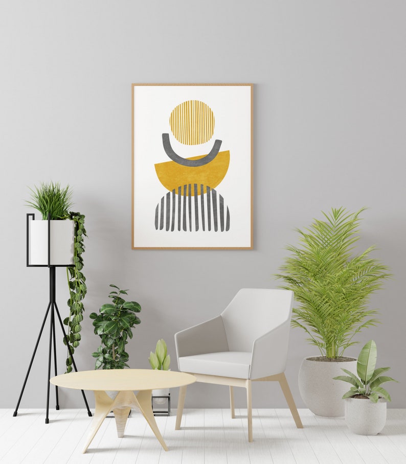 Mid Century Modern Wall Art Mustard Yellow and Grey Wall Art Etsy
