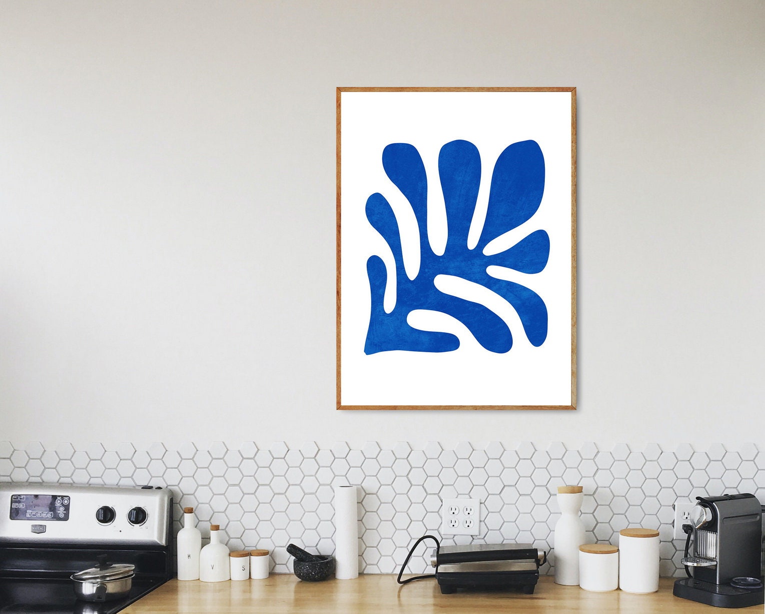 Mid Century Modern Wall Art Blue Abstract Floral Wall Art Etsy