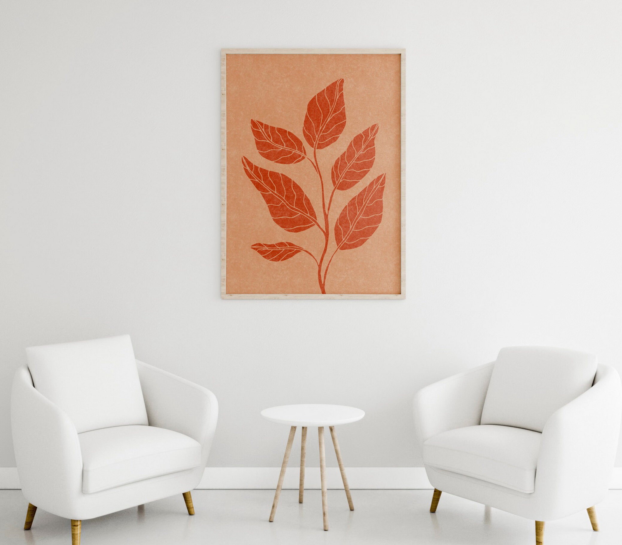 Terracotta wall art Modern floral wall art Burnt orange Etsy