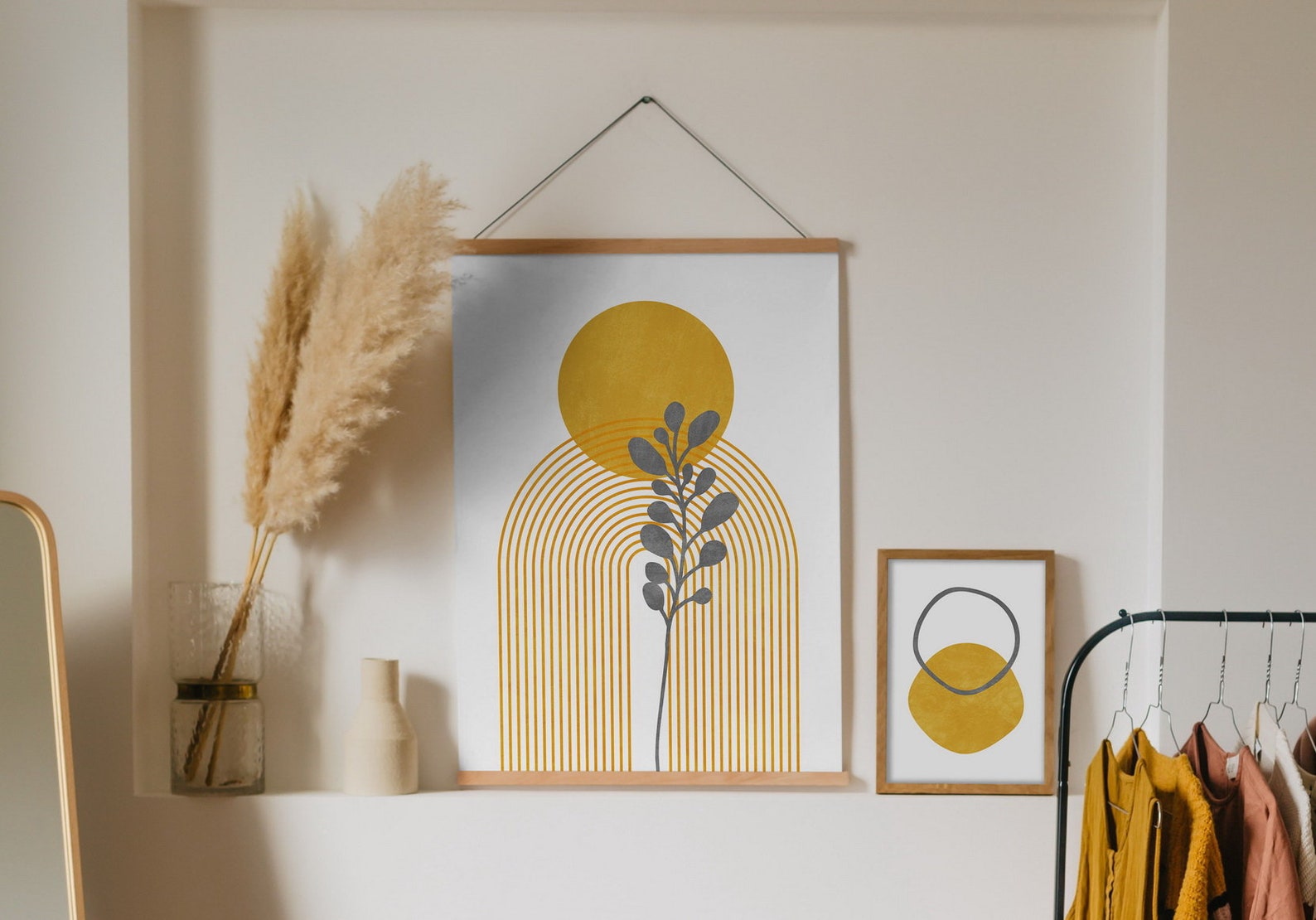 Mustard Yellow Art Set of 2 Prints Mid Century Modern Art Etsy UK